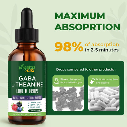 Liquid GABA L-Theanine Drops with Lion’s Mane – Calm, Sleep & Focus (2oz/60ml)
