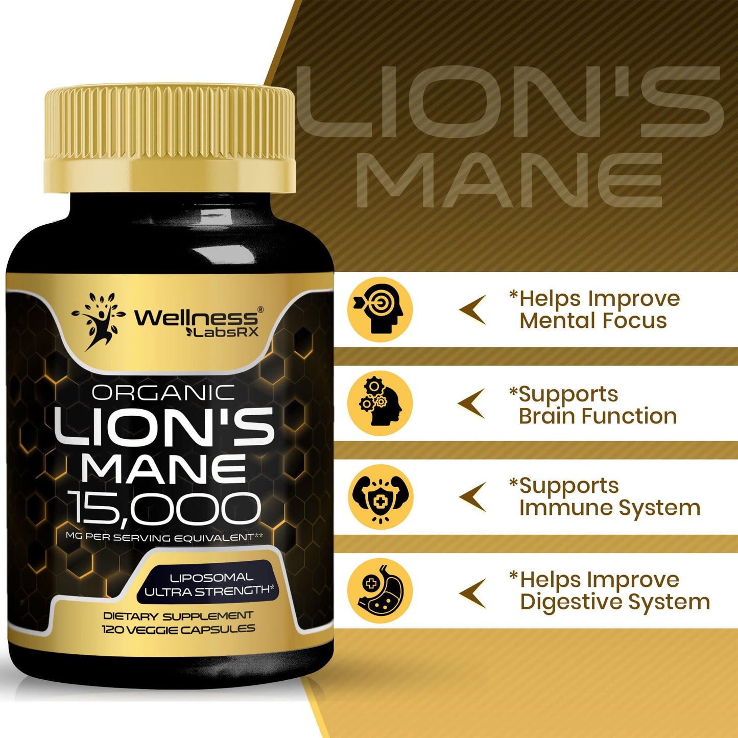 Lion's Mane Supplement Capsules - 120 Count | Cognitive & Immune Support