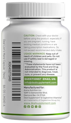 Lion's Mane Mushroom Supplement – 240 Capsules – Active Fruiting Body & Mycelium Extract – Non-GMO