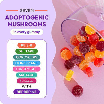 Mushroom Gummies & Berberine - 7-Mushroom Complex (60 Gummies) | Focus & Immunity