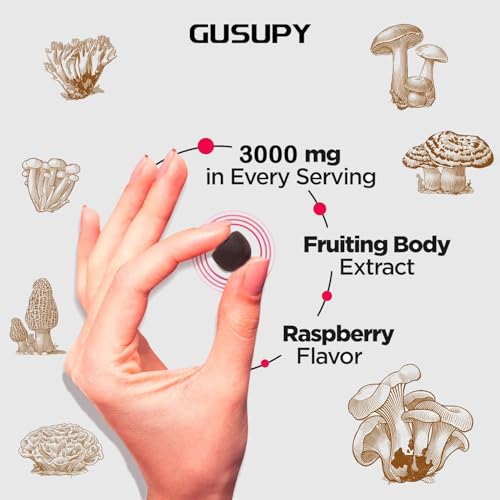 Lions Mane Mushroom Gummies - 12-Mushroom Brain Support, Blueberry, 60 Gummies