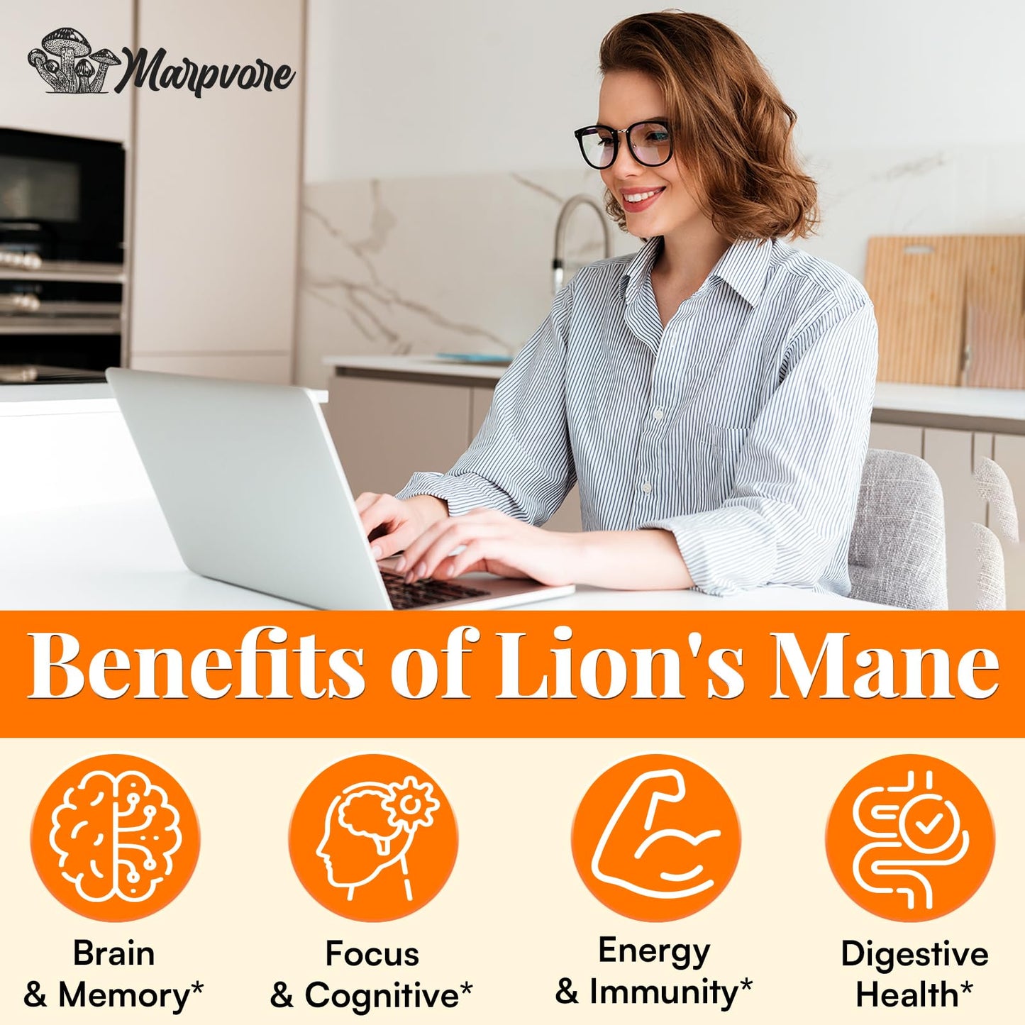 50X Strength Lions Mane 1400mg | Memory & Focus Brain Supplement - 60 Capsules