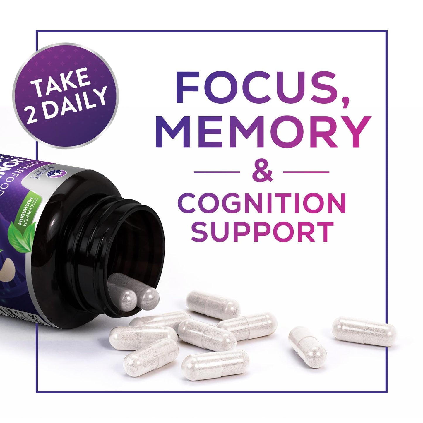 Lions Mane Mushroom Capsules 10,000mg – Memory & Focus Support | Vegan | USA Bottled | 60 Count