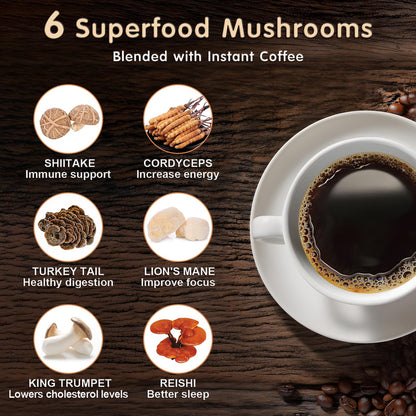 Mushroom Coffee with 6 Adaptogenic Mushrooms – Lion's Mane & Cordyceps
