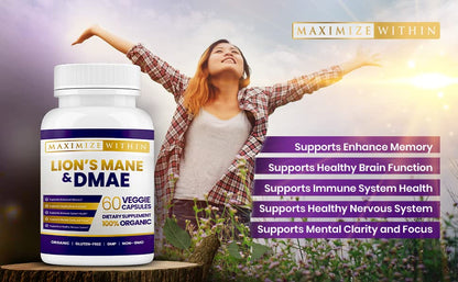 Maximum Slim Lion's Mane & DMAE Capsules – Memory & Focus Support (60 Caps)