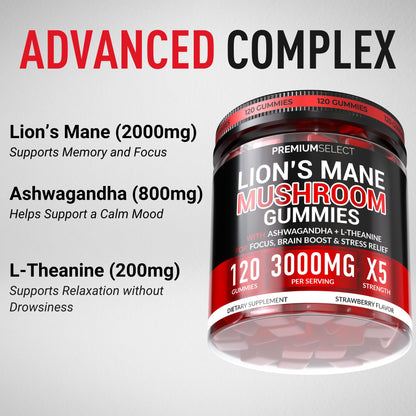 Lions Mane Gummies Sugar Free – 120 Gummies for Clarity & Brain Support