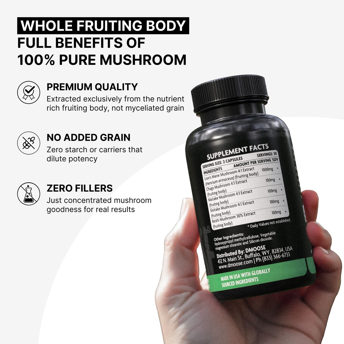 Lions Mane Mushroom Complex 5300 mg | 5-in-1 Adaptogenic Blend for Memory, Focus & Immune Support
