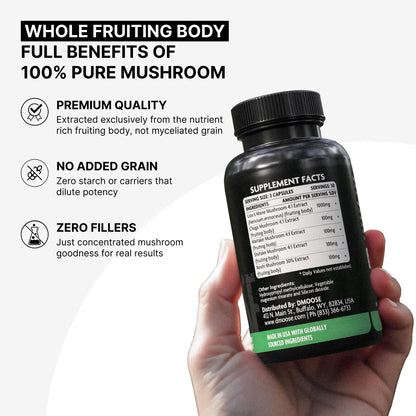 Lions Mane Mushroom Complex 5300 mg | 5-in-1 Adaptogenic Blend for Memory, Focus & Immune Support