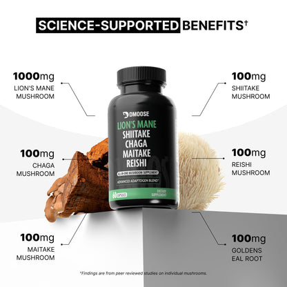 Lions Mane Mushroom Complex 5300 mg | 5-in-1 Adaptogenic Blend for Memory, Focus & Immune Support