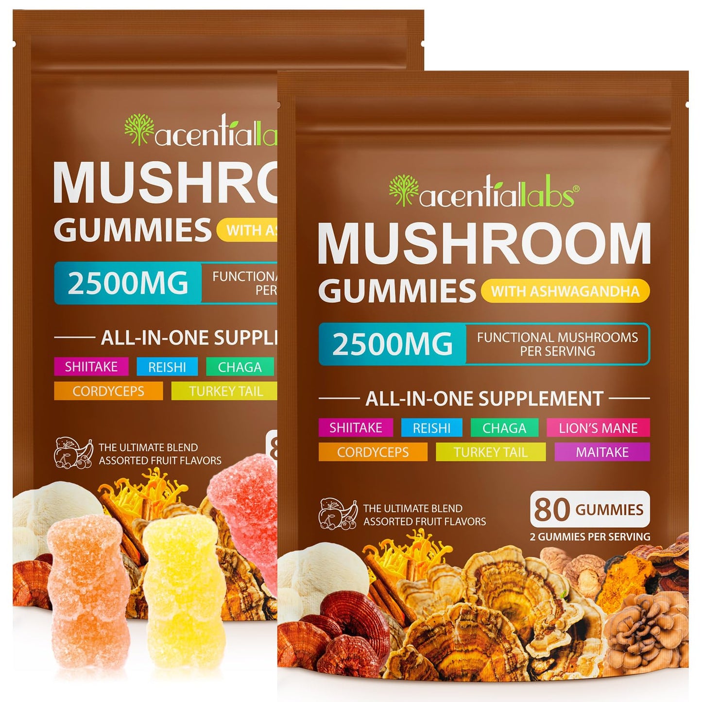 Lions Mane Mushroom Gummies Supplement Blend Organic Reishi, Cordyceps & More, Boosts Energy, Memory, Immunity - 80 Gummies (2)