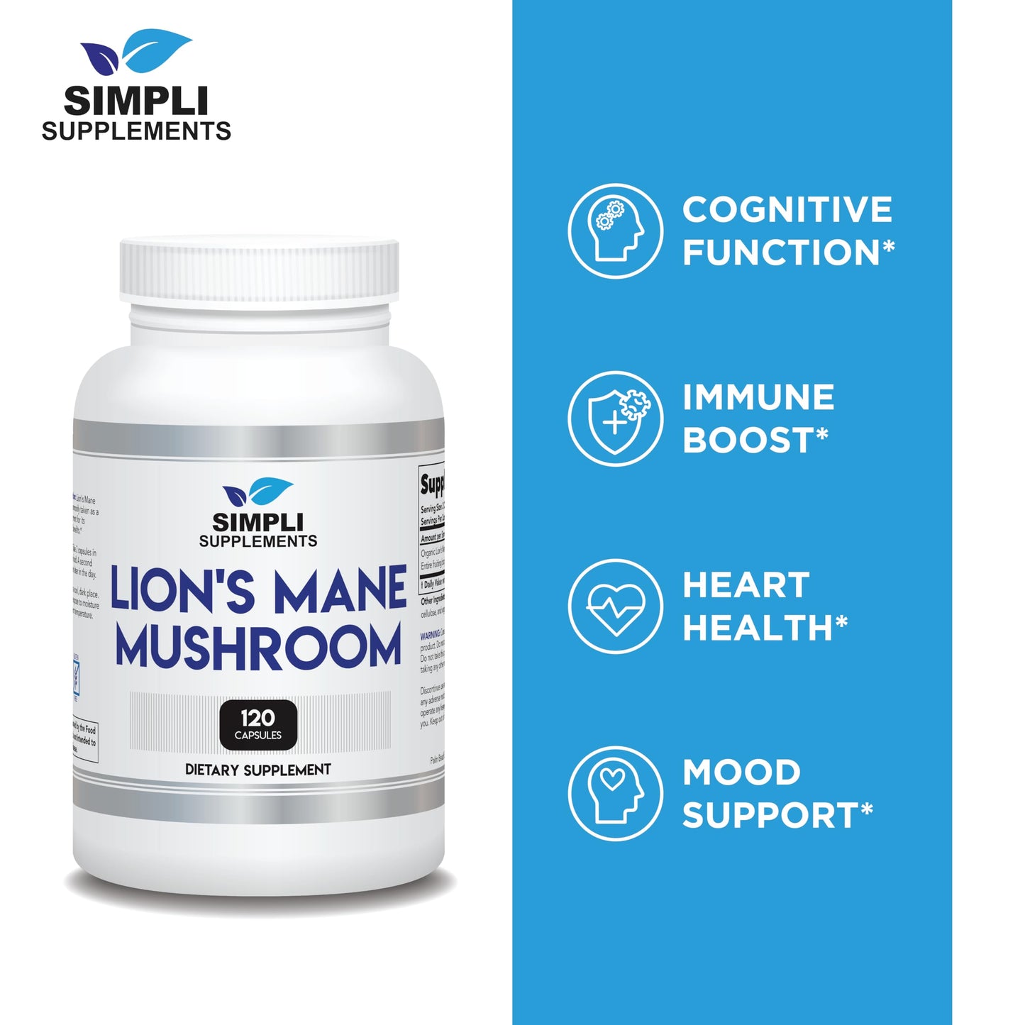 Lion's Mane Mushroom Capsules | Organic Lions Mane for Cognitive Function & Immune Support | 120 Capsules (2-Month Supply) | Vegan