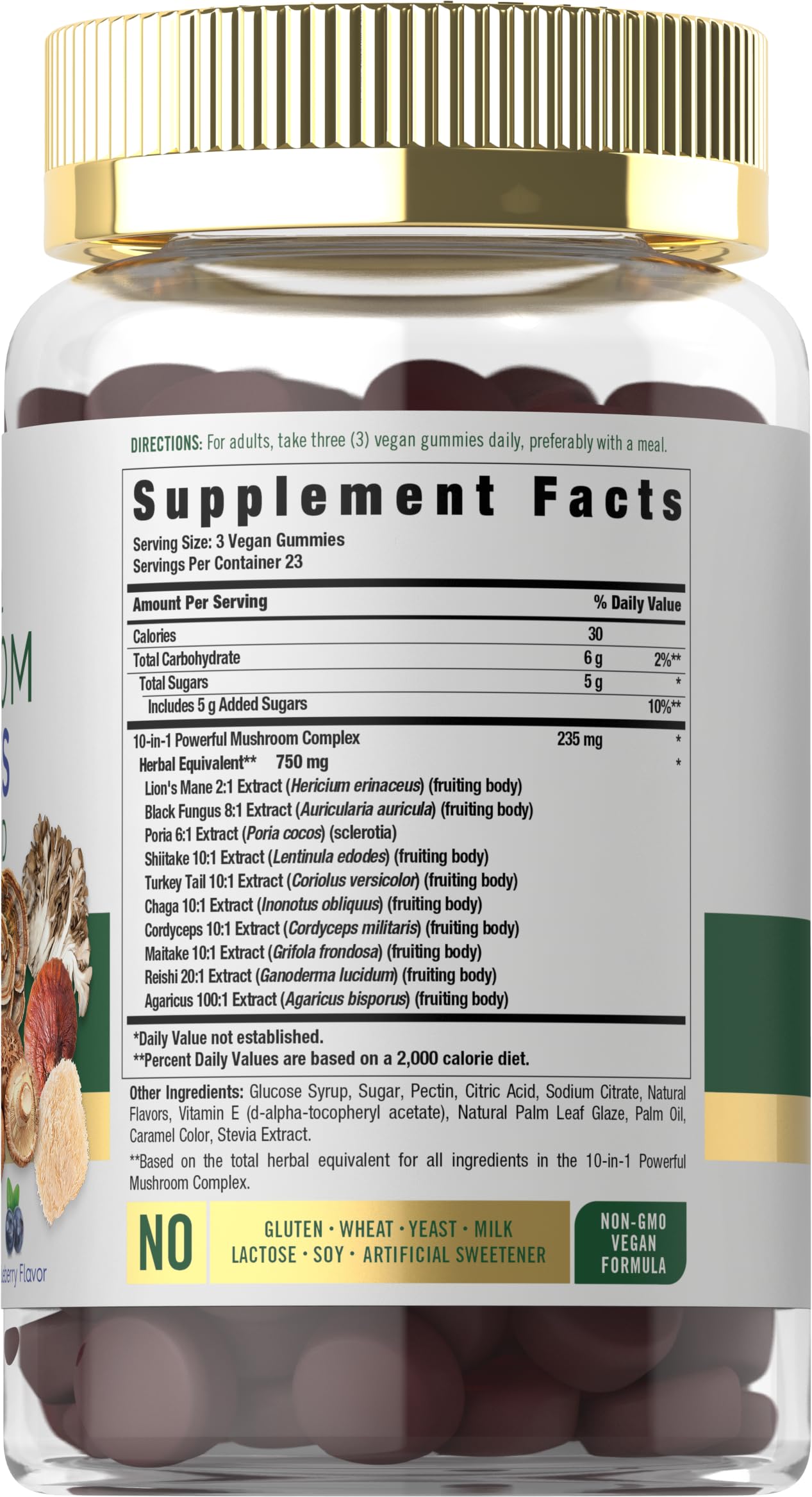 Carlyle Mushroom Supplement Gummies | 70 Vegan Gummies | 10-in-1 Blend | Non-GMO & Gluten Free
