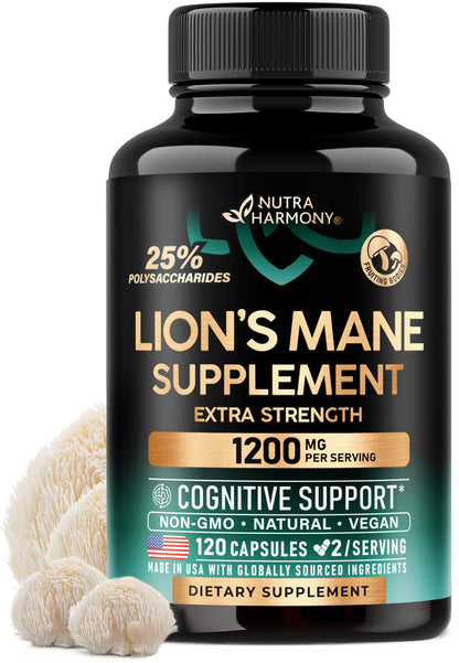 Lions Mane Capsules – Organic, Made in USA | 1200 mg, 25% Polysaccharides