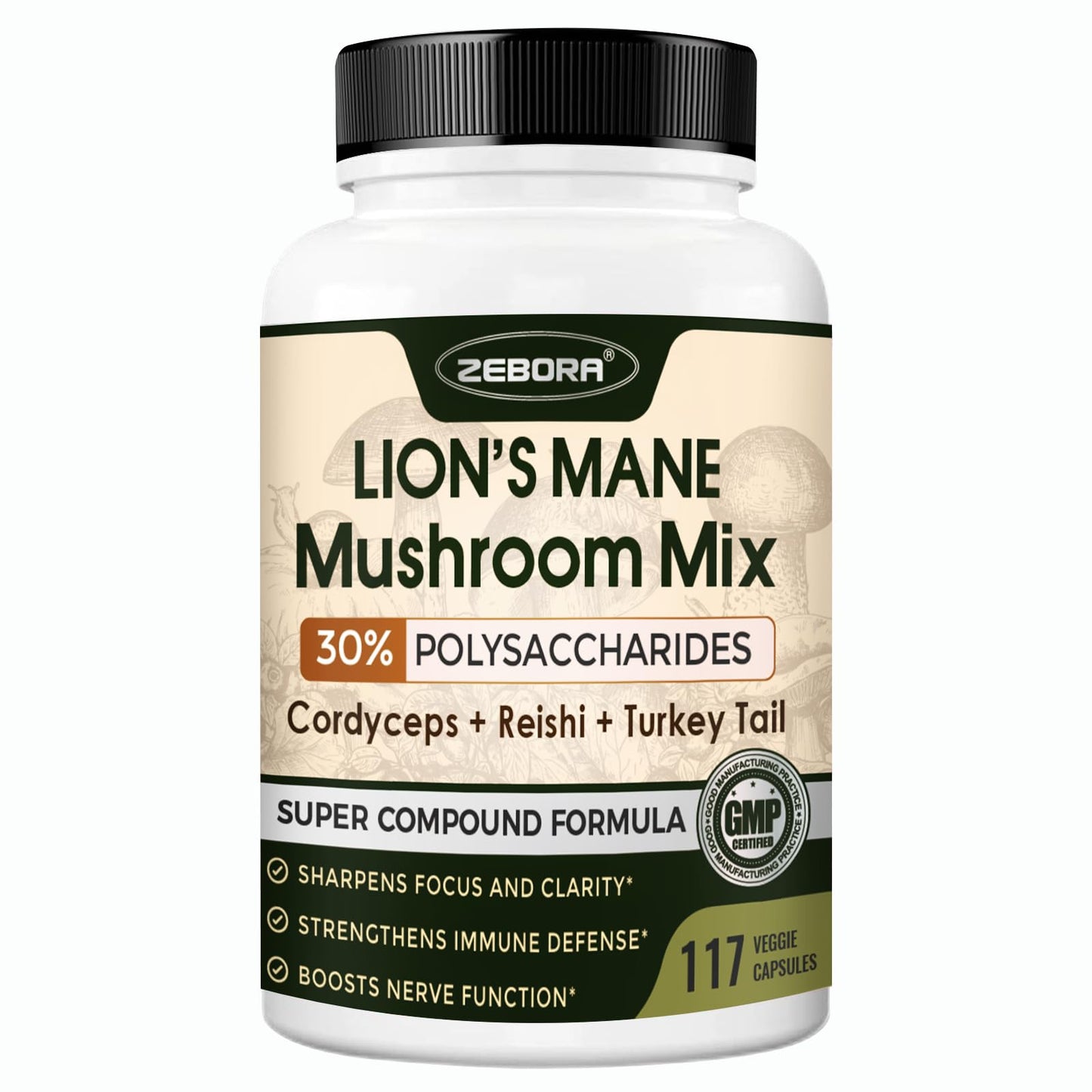 Lions Mane Mushroom Capsules – Memory, Focus & Immune Support | 117 Vegan Capsules
