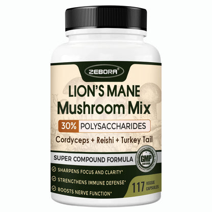 Lions Mane Mushroom Capsules – Memory, Focus & Immune Support | 117 Vegan Capsules