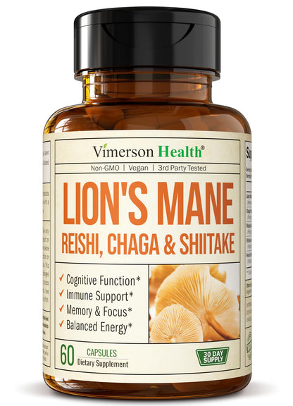 Lions Mane Capsule Supplement - Focus, Mood & Immune Support (60 Vegan Capsules) - Non-GMO