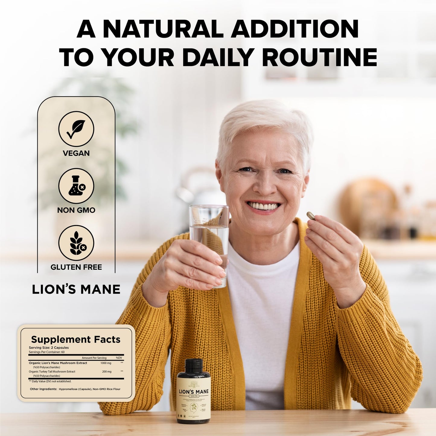 Lions Mane + Turkey Tail Capsules – 1200 Mg Lion's Mane, Non-GMO, 120 Caps | Nootropic Brain Support