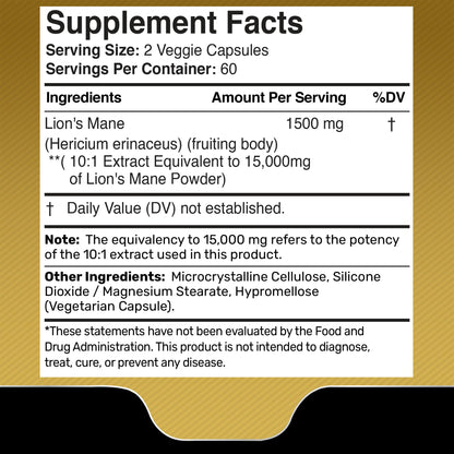 Lion's Mane Mushroom Capsules - 120 Count | Cognitive & Immune Support