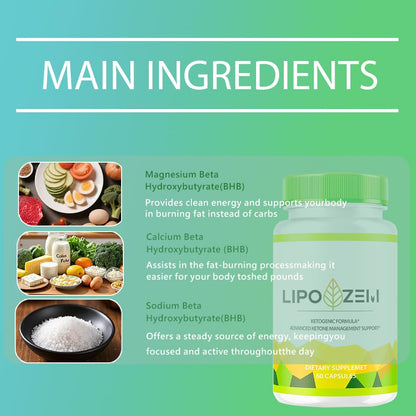 Lipo-zemn Dietary Supplement – Advanced BHB Formula with Magnesium, Calcium & Sodium | 60 Capsules