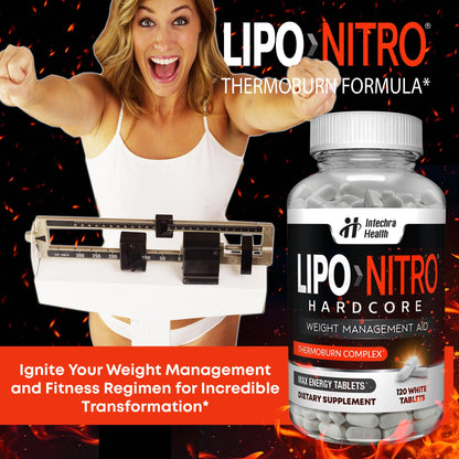 LipoNitro Thermo-Burn Diet Pills with Nitro Energy – 120 White Tablets | Made in USA