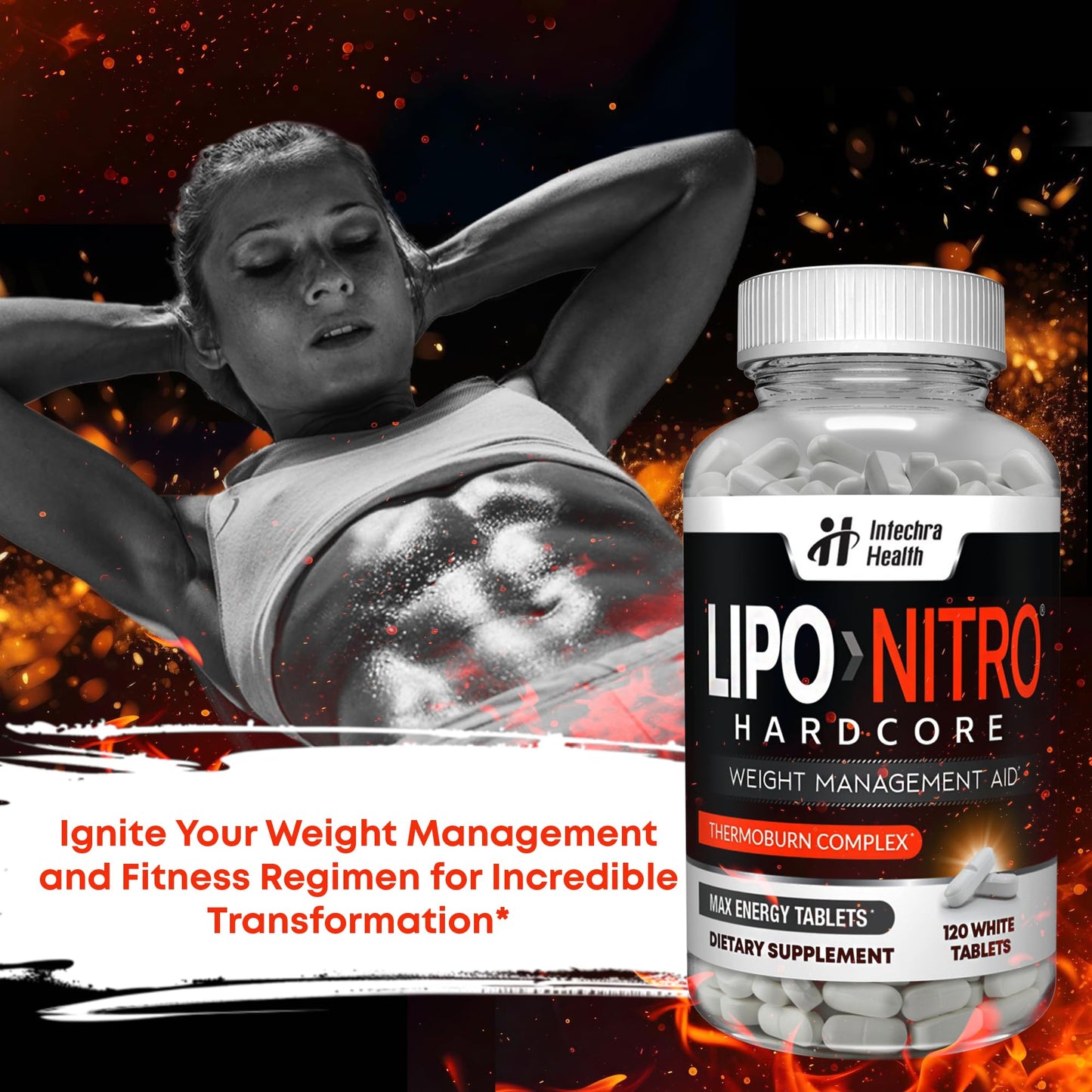 LipoNitro Thermo-Burn Diet Pills with Nitro Energy – 120 White Tablets | Made in USA