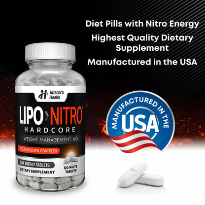 LipoNitro Thermo-Burn Diet Pills with Nitro Energy – 120 White Tablets | Made in USA