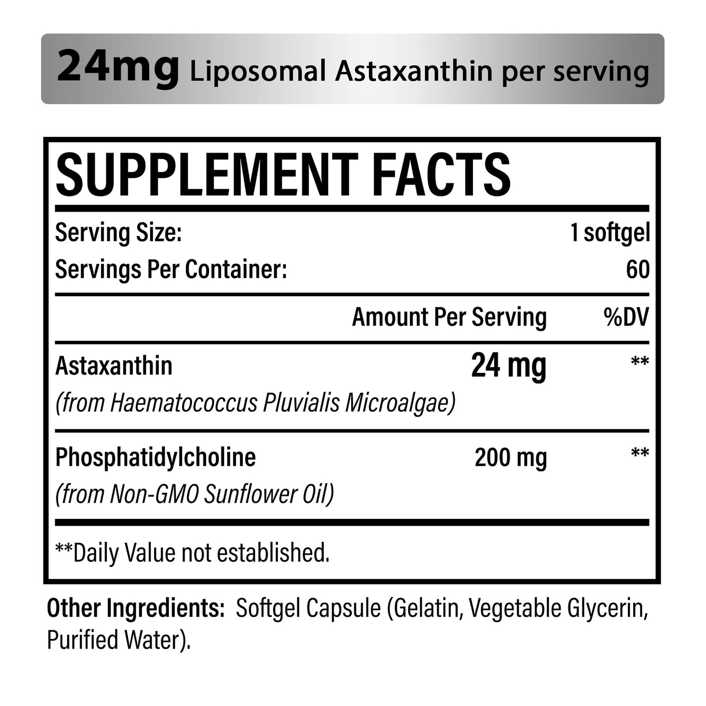 Liposomal Astaxanthin 24 mg Softgels – Maximum Absorption, Non-GMO, Gluten Free | 60 Softgels