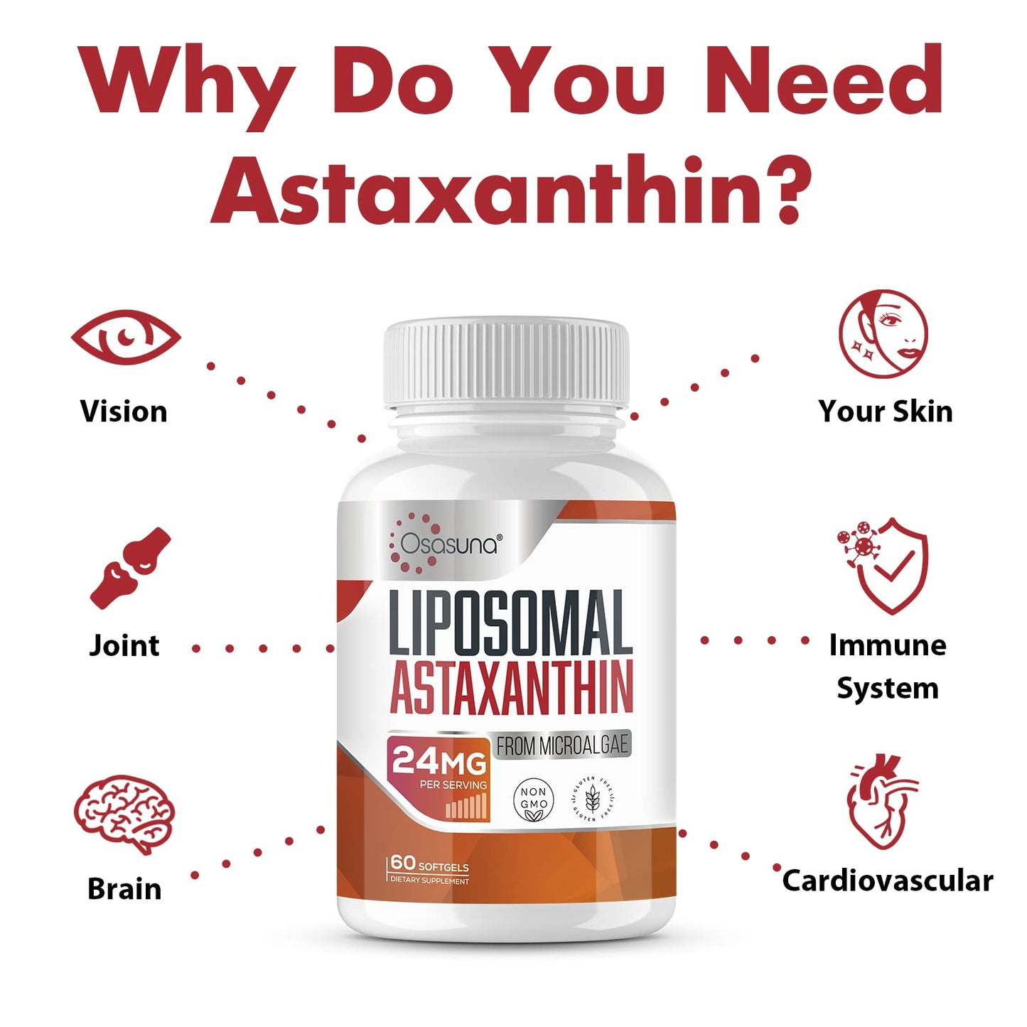 Liposomal Astaxanthin 24 mg Softgels – Maximum Absorption, Non-GMO, Gluten Free | 60 Softgels