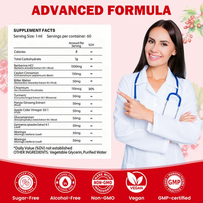 Liposomal Berberine HCL Liquid Drops 1500mg – Cinnamon & Herbal Digestive & Immune Support