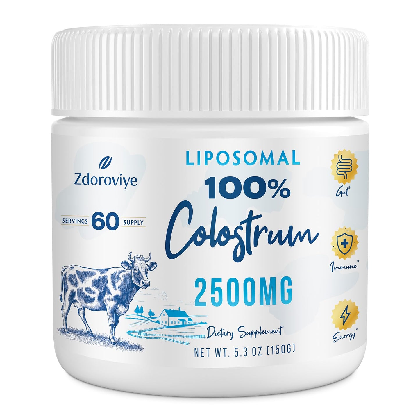 Liposomal Bovine Colostrum Powder 2500 mg | 60 Servings | Higher Absorption