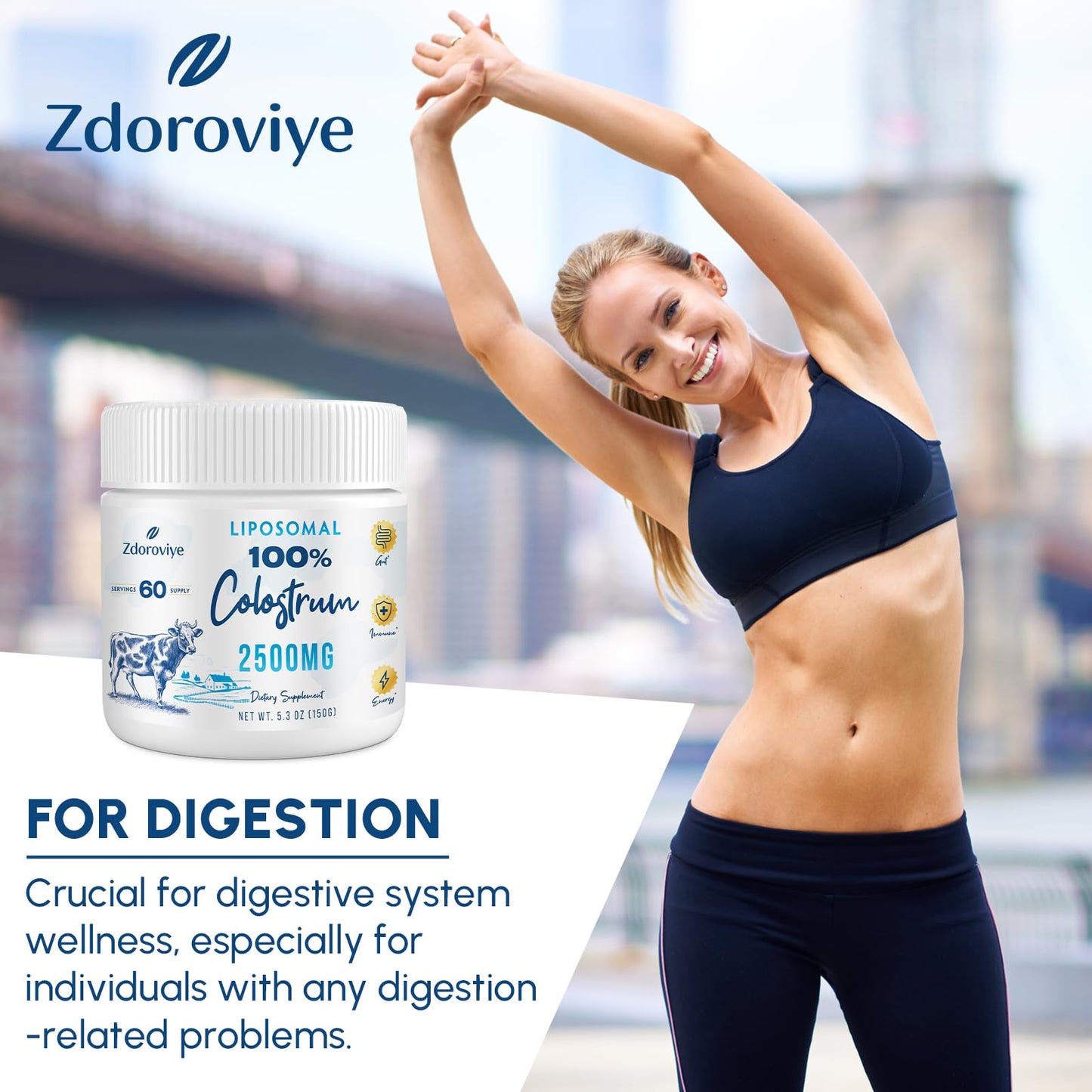 Liposomal Bovine Colostrum Powder 2500 mg | 60 Servings | Higher Absorption