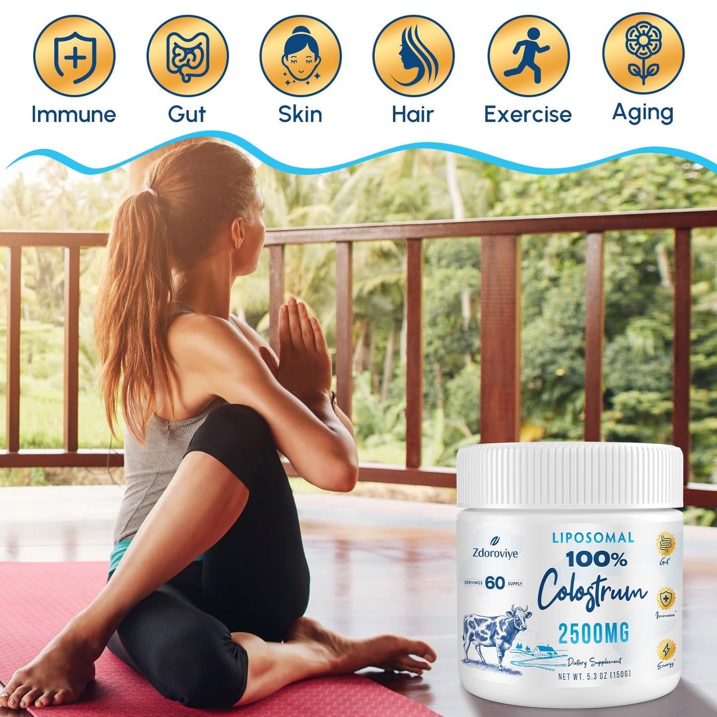 Liposomal Bovine Colostrum Powder 2500 mg | 60 Servings | Higher Absorption