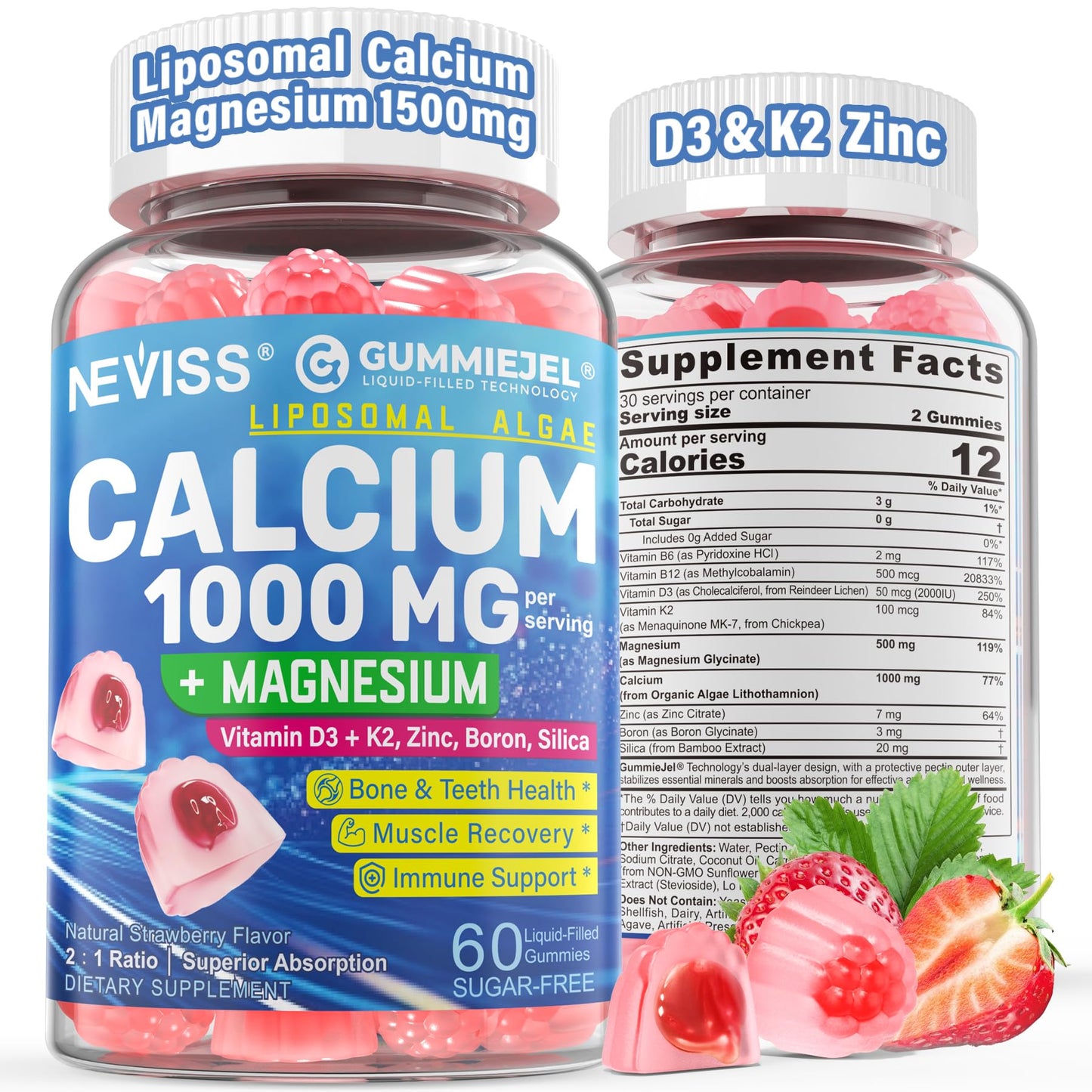 Liposomal Calcium 1000mg Gummies with D3 and K2 - Sugar-Free, Vegan