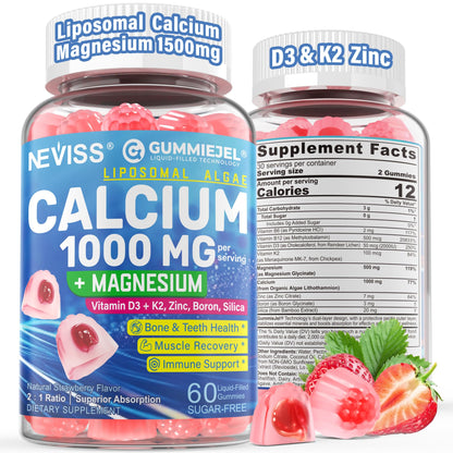 Liposomal Calcium 1000mg Gummies with D3 and K2 - Sugar-Free, Vegan