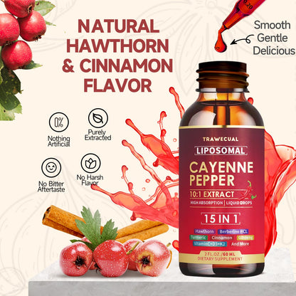 15-in-1 Liposomal Cayenne Pepper Drops with Vitamin D3 & K2 – Circulation & Digestion Support, 2 oz