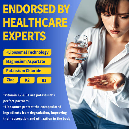 Potassium Magnesium Supplement 1600mg Liposomal Magnesium Aspartate + Zinc, K2, B1 – 120 Veg Capsules