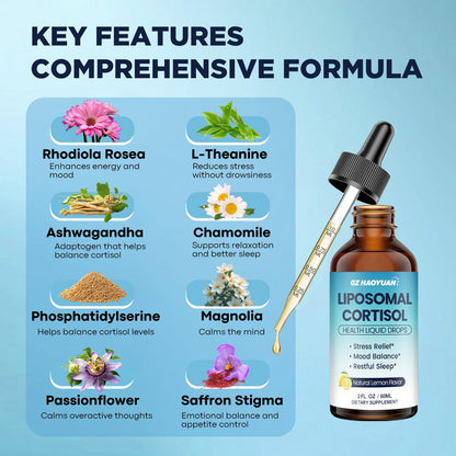 Liposomal Cortisol Liquid Drops for Women – Magnesium, Ashwagandha, L-Theanine & Phosphatidylserine