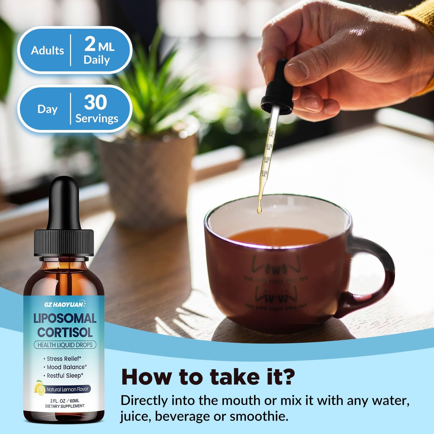 Liposomal Cortisol Liquid Drops for Women – Magnesium, Ashwagandha, L-Theanine & Phosphatidylserine