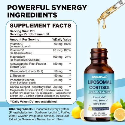Liposomal Cortisol Liquid Drops for Women – Magnesium, Ashwagandha, L-Theanine & Phosphatidylserine