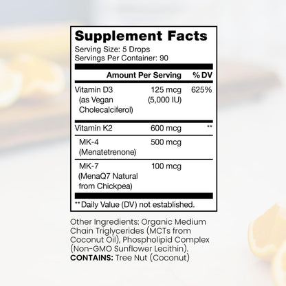 Pure Therapro Rx Vegan D3 + K2 Liposomal 10ml – Made in USA | 3 Month Supply | 5000 IU D3