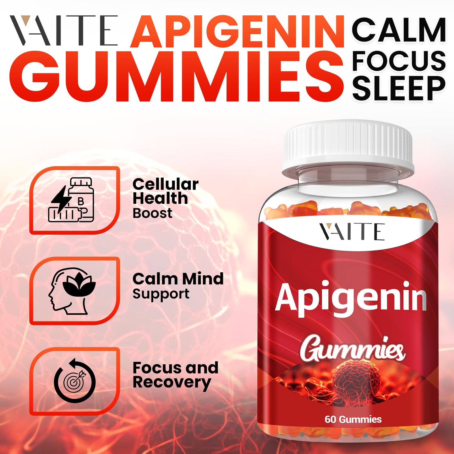Apigenin 150mg Chamomile Gummies - Vegan Liposomal Calm Formula, Non-GMO