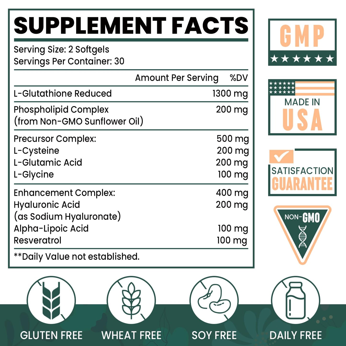 8-in-1 Liposomal Glutathione 2400 MG – High-Absorption Antioxidant Formula (120 Softgels) with Hyaluronic Acid, Alpha-Lipoic Acid & Resveratrol
