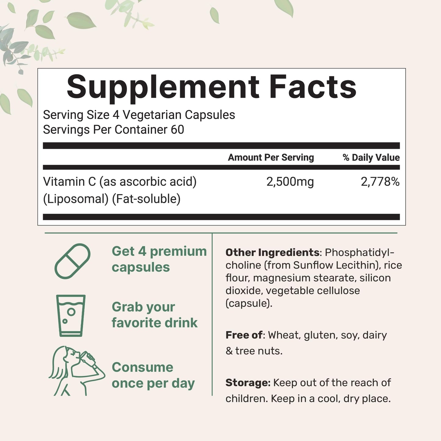 Liposomal Vitamin C 2,500mg – 240 Veggie Capsules | High Bioavailability & Immune Support
