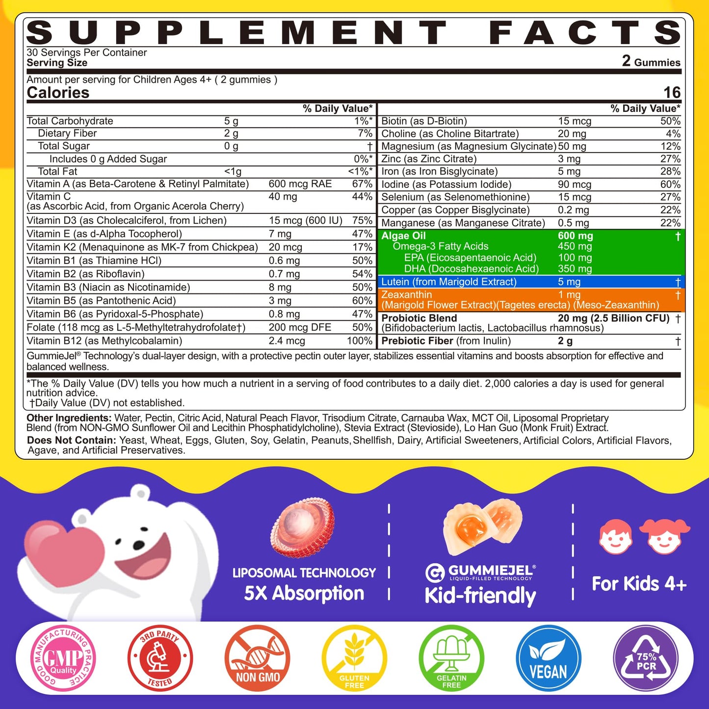 Kids Omega-3 Liposomal Multivitamin Gummies - Brain & Eye Support, 60 Count
