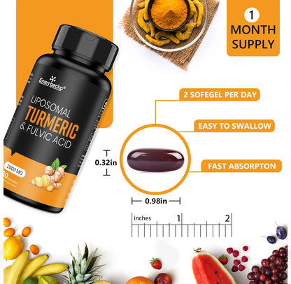 2000 mg Liposomal Turmeric Curcumin with Black Pepper & Ginger – Superior Absorption (60 Count)
