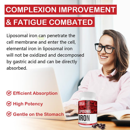 Liposomal Fe Iron Supplement for Women & Men - 65mg Iron with Folic Acid & B12 | 60 Softgels