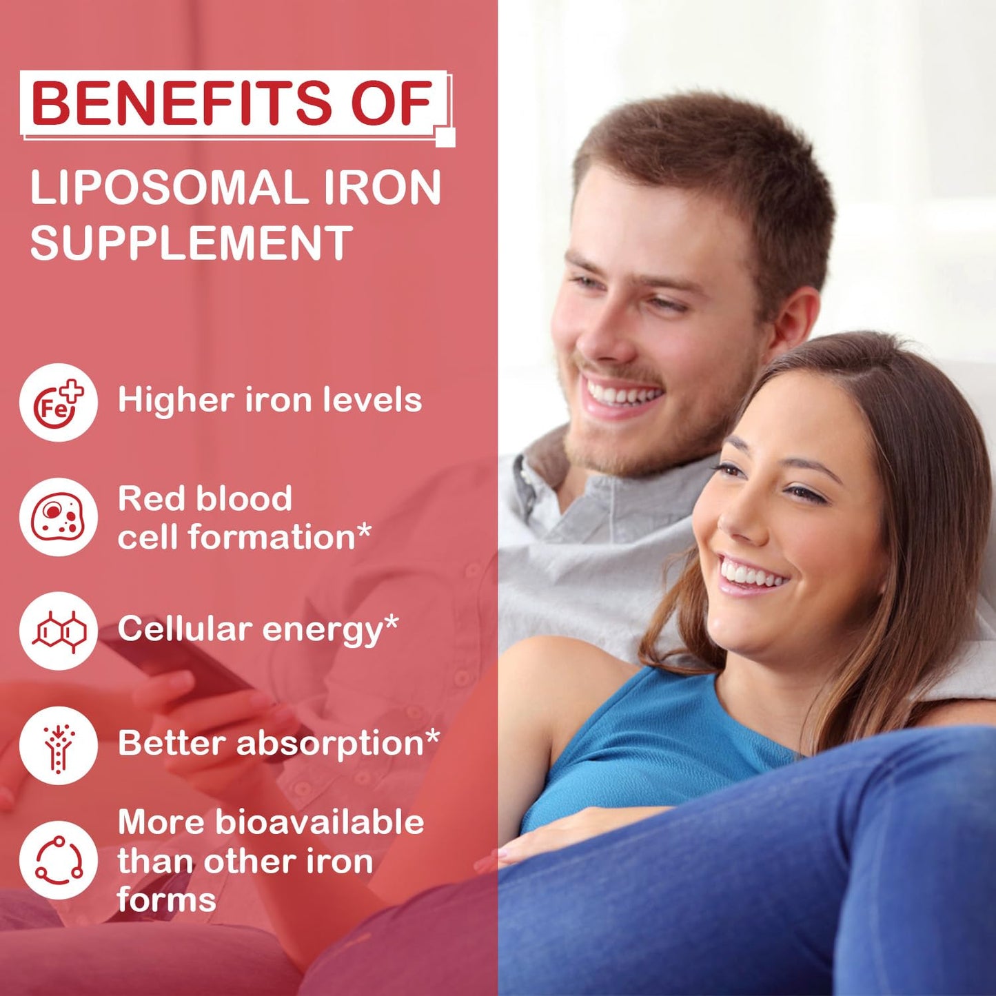 Liposomal Fe Iron Supplement for Women & Men - 65mg Iron with Folic Acid & B12 | 60 Softgels