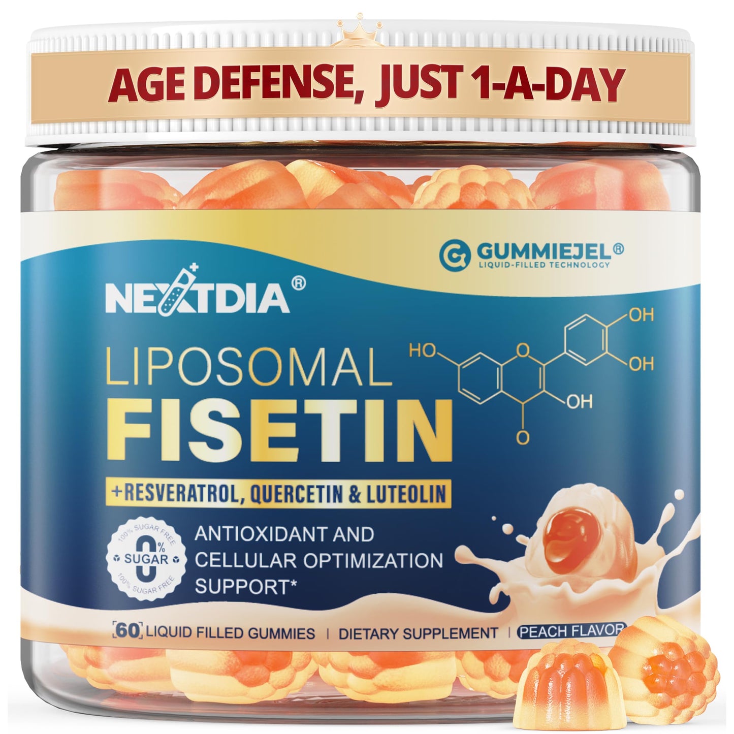 Liposomal Fisetin 200mg & Resveratrol 500mg Gummies – Longevity & Cellular Renewal | 1-A-Day, 60 Gummies
