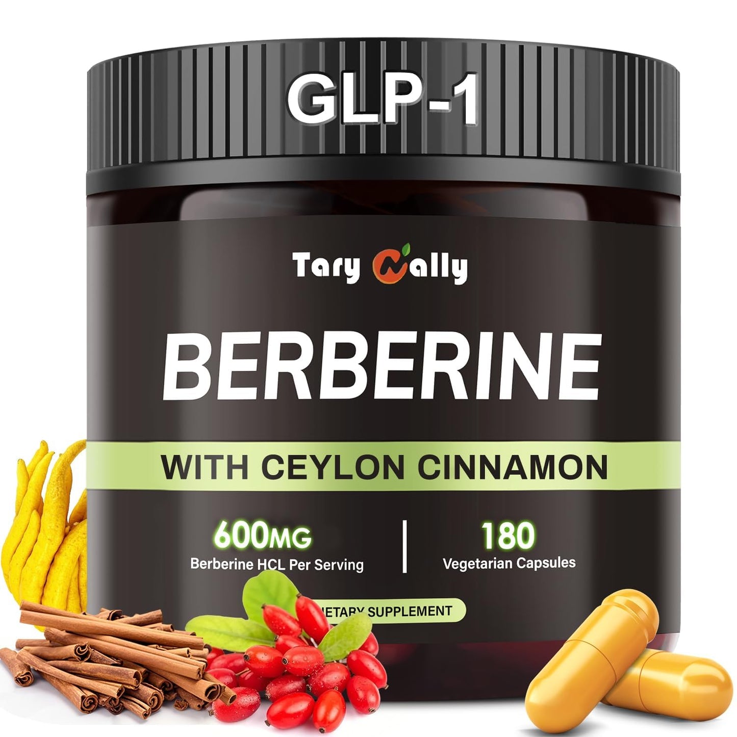 Liposomal GLP-1 Supplement for Metabolic Support - Berberine 600mg + Bergamot & Cinnamon - 180 Capsules (90-Day Supply)