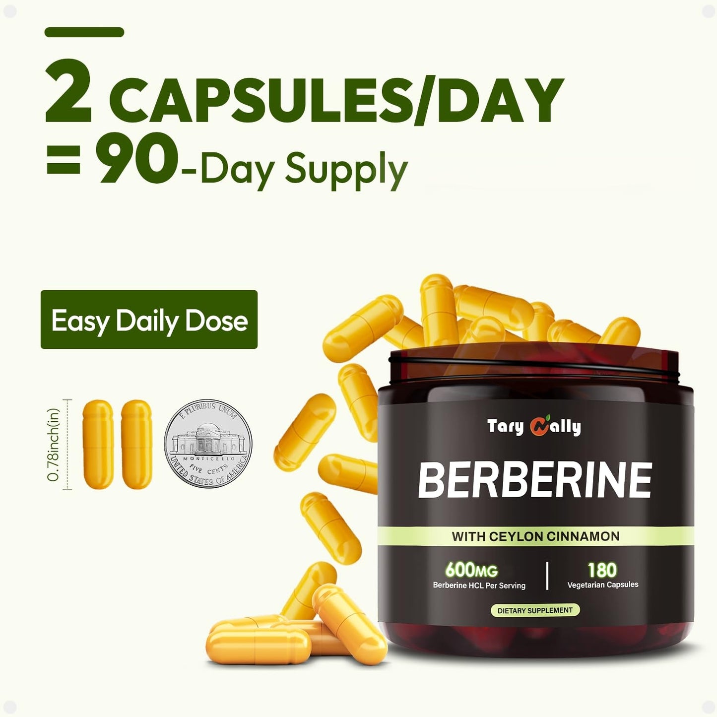 Liposomal GLP-1 Supplement for Metabolic Support - Berberine 600mg + Bergamot & Cinnamon - 180 Capsules (90-Day Supply)